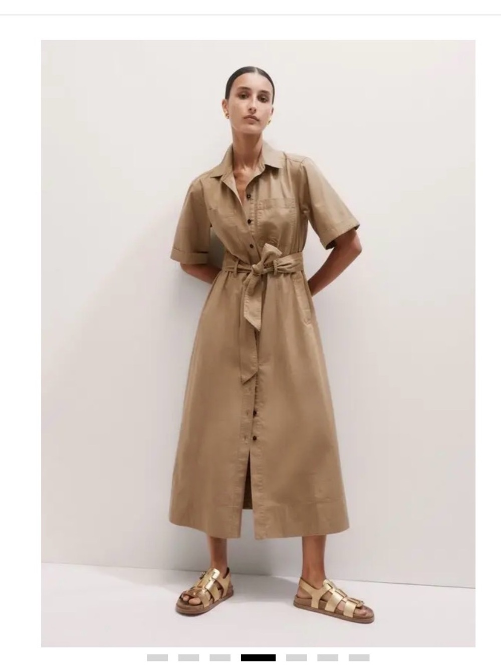 ME+EM Cotton Utility Midi Shirt Dress with Belt Stone Khaki (US 6 / UK 10) - Picture 4 of 15